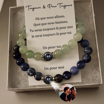 Lot de 2 bracelets magnétiques en perles de projection personnalisés pour les cadeaux d’anniversaire des couples