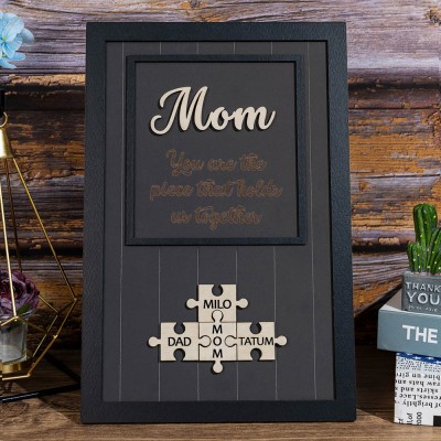 Panneau de puzzle personnalisé pour maman avec pièce de nom qui nous maintient ensemble pour des idées de cadeaux pour la fête des mères