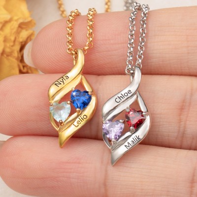 Collier de couple unique personnalisé avec des noms et des pierres de naissance pour son jour de Noël