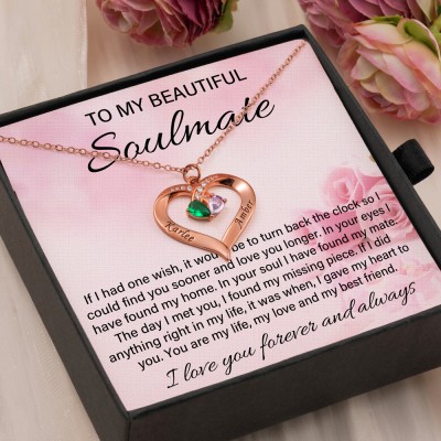Collier de nom de couple personnalisé avec des pierres de mois de naissance pour la Saint-Valentin