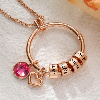 Collier personnalisé avec pierre de naissance et perles gravées pour cadeaux de famille