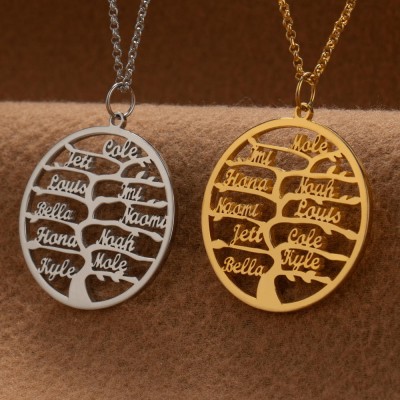 Collier arbre généalogique personnalisé avec noms, idées cadeaux pour la fête des mères