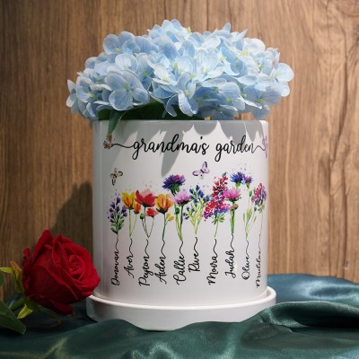 Pot de fleur de naissance de jardin de grand-mère personnalisé avec le nom des petits-enfants pour des idées de cadeaux de Noël