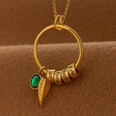 Collier pendentif cercle personnalisé avec perles de nom pour les idées de cadeaux de la fête des mères