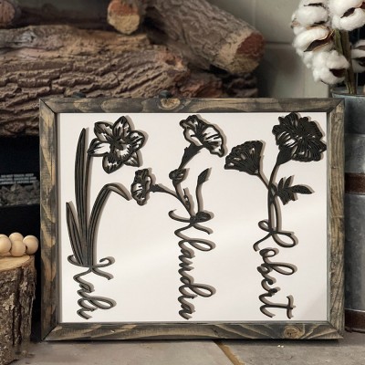 Cadre de fleur de naissance personnalisé avec le nom des enfants Maison Art Décor pour grand-mère maman cadeau de Noël