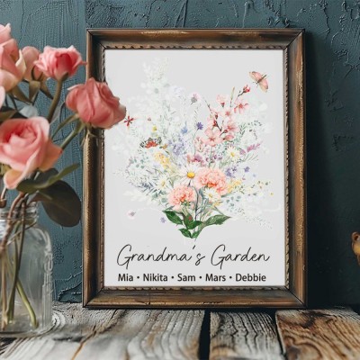 Cadre de bouquet de fleurs de naissance personnalisé Art de la maison pour maman grand-mère cadeau de Noël