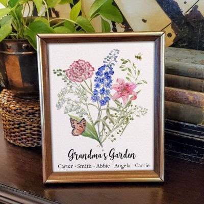 Cadre de bouquet de fleurs de naissance personnalisé Art de la maison pour maman grand-mère cadeau de Noël
