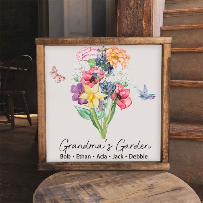 Cadre de bouquet de fleurs de naissance personnalisé Art de la maison pour maman grand-mère cadeau de Noël