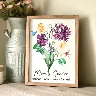 Cadre de bouquet de fleurs de naissance personnalisé Art de la maison pour maman grand-mère cadeau de Noël