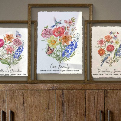 Cadre de bouquet de fleurs de naissance personnalisé Art de la maison antique pour maman grand-mère cadeau de Noël