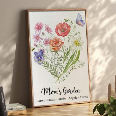 Cadre de bouquet de fleurs de naissance personnalisé Art de la maison pour maman grand-mère cadeau de Noël