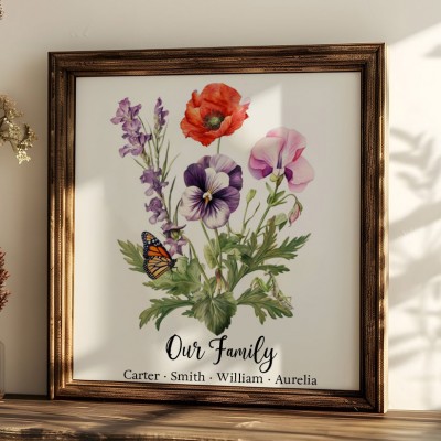 Cadre de bouquet de fleurs de naissance personnalisé Art de la maison pour maman grand-mère cadeau de Noël