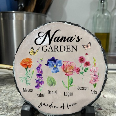 Plaque de fleurs de naissance personnalisée pour le jardin de Nana pour les idées de cadeaux de Noël pour maman et grand-mère