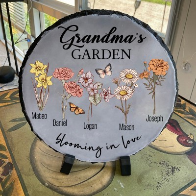 Plaque de fleurs de naissance personnalisée pour le jardin de grand-mère pour les idées de cadeaux de Noël pour maman et grand-mère