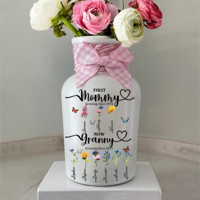 Vase à fleurs de naissance personnalisé pour première maman maintenant grand-mère, idées cadeaux de Noël