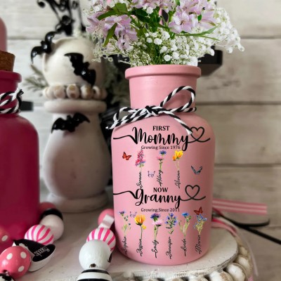 Vase à fleurs de naissance personnalisé pour première maman maintenant grand-mère, idées cadeaux de Noël