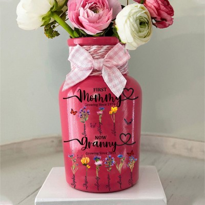 Vase à fleurs de naissance personnalisé pour première maman maintenant grand-mère, idées cadeaux de Noël