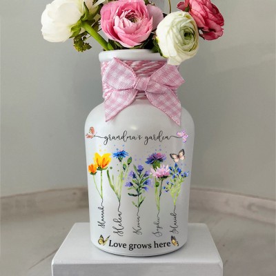 Vase à fleurs personnalisé pour le mois de naissance pour maman et grand-mère Idées de cadeaux pour le jour de Noël