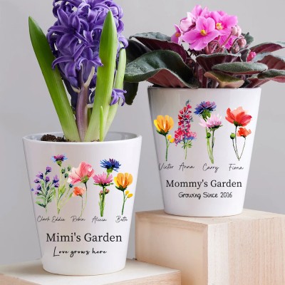 Pot de fleurs de naissance personnalisé pour grand-mère maman cadeau unique de Noël