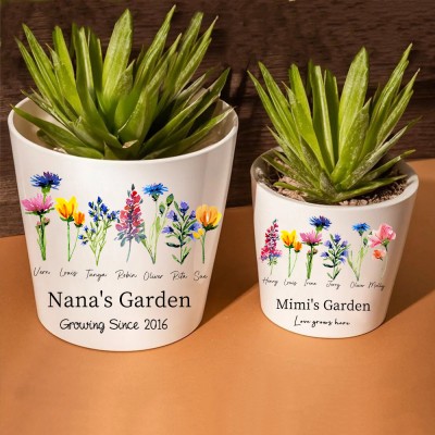 Pot de fleurs de naissance personnalisé pour grand-mère maman cadeau unique de Noël