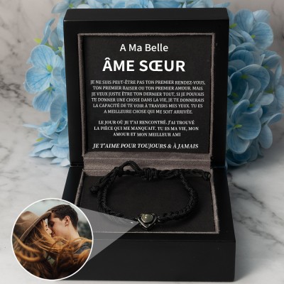 Bracelet personnalisé de Projection de Photo commémorative en corde, avec image à l'intérieur, cadeaux de saint-valentin pour Couple