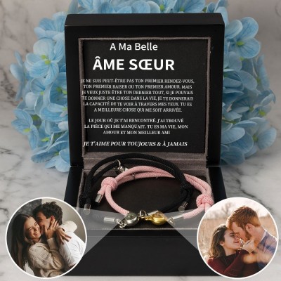 Bracelet personnalisé de Projection de Photo commémorative en corde, avec image à l'intérieur, cadeaux de saint-valentin pour Couple