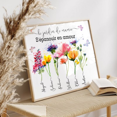 Cadre de fleur de naissance de jardin personnalisé de Gigi pour grand-mère maman famille cadeau de Noël