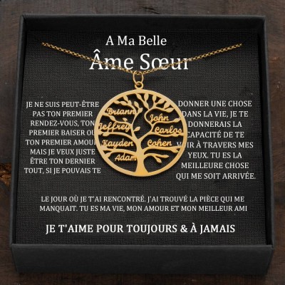 Collier d'arbre généalogique personnalisé avec noms d'enfants pour cadeau de fête des mères