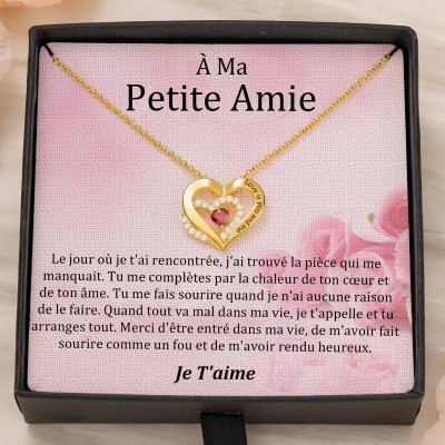 Collier d'amour double couche personnalisé avec pierres de naissance pour cadeaux