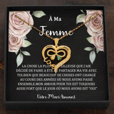 Collier personnalisé avec nom d'amour et nœud papillon avec pierres de naissance pour couple
