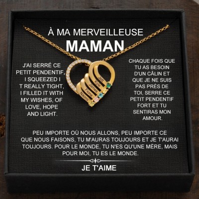 Collier coeur personnalisé avec noms et pierres de naissance pour maman