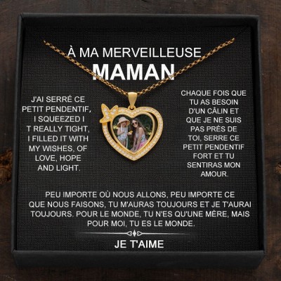 Collier personnalisé en forme de cœur avec photo souvenir pour cadeau de famille