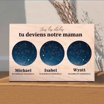 Carte des étoiles personnalisée par date ciel nocturne constellation signe de bois pour maman cadeau de Noël