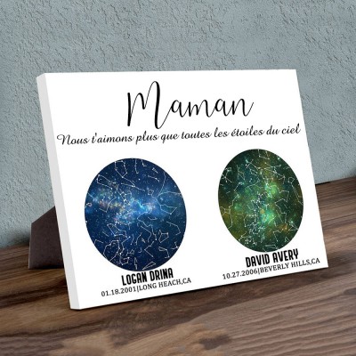 Carte des étoiles personnalisée par date nuit ciel constellation mur art bois signe pour maman