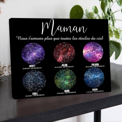 Carte des étoiles personnalisée par date nuit ciel constellation mur art bois signe pour maman cadeau de Noël