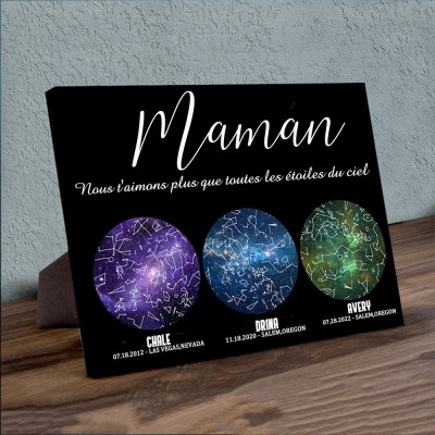 Carte des étoiles personnalisée par date nuit ciel constellation mur art bois signe pour maman
