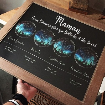 Carte des étoiles personnalisée par date ciel nocturne constellation signe de bois pour maman grand-mère cadeau de Noël