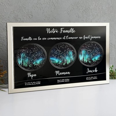 Carte des étoiles personnalisée par date ciel nocturne constellation signe de bois pour cadeau de Noël en famille
