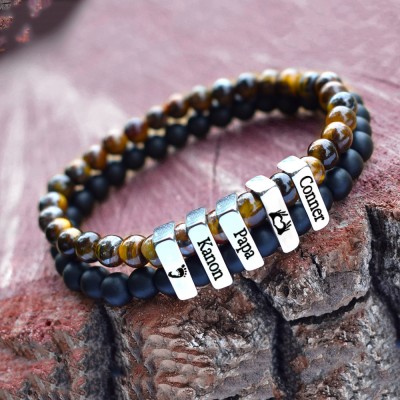 Bracelet personnalisé pour homme avec perles personnalisées Cadeau pour papa Cadeaux de fête des pères
