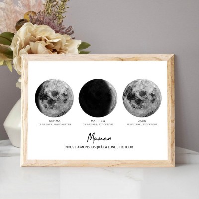 Cadeau personnalisé de cadre de phase de lune pour la fête des pères de papa, je t'aime jusqu'à la lune et retour