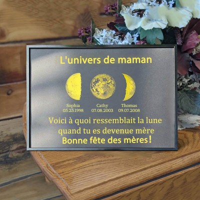 Cadre imprimé personnalisé avec phases de lune, univers de maman, avec noms d'enfants, cadeaux uniques pour la fête des mères
