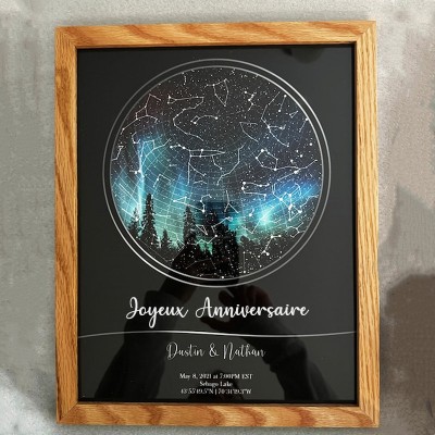 Cadre d'impression de carte des étoiles personnalisé pour cadeau d'anniversaire de mariage de Saint-Valentin