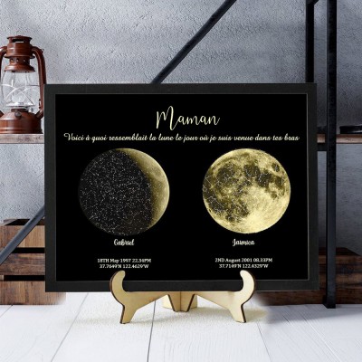 Cadre d'impression personnalisé de phases de lune de maman avec les noms des enfants pour les cadeaux de fête des mères