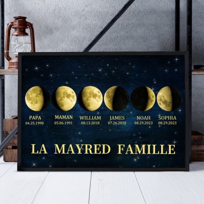 Cadre de phase de lune personnalisé avec des noms d'enfants pour le cadeau de famille de Noël