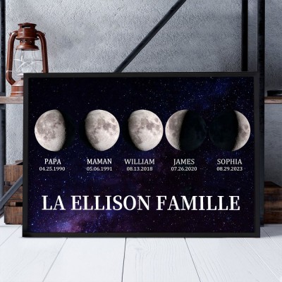 Cadre imprimé personnalisé de phase de lune avec des noms d'enfants Idées cadeaux uniques pour la famille de Noël