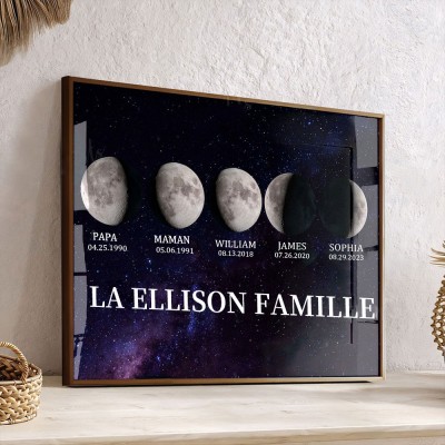 Cadre imprimé personnalisé de phase de lune avec des noms d'enfants Idées cadeaux uniques pour la famille de Noël