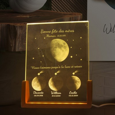 Cadre de phase de lune à lumière LED Galaxy personnalisé de maman avec les noms des enfants pour les cadeaux de fête des mères