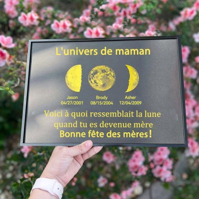 Cadre de phase de lune personnalisé de l'univers de maman avec des noms d'enfants pour le cadeau de Noël
