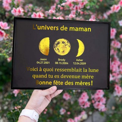 Cadre de phase de lune personnalisé de l'univers de maman avec des noms d'enfants pour le cadeau de Noël