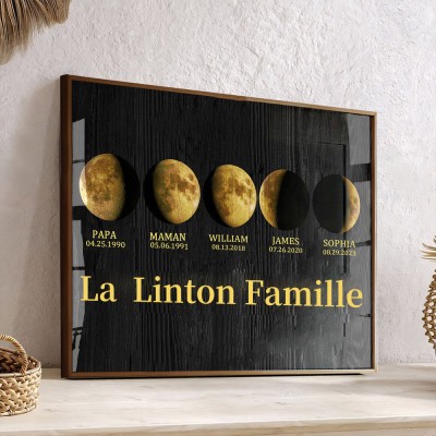Cadre de phase de lune personnalisé avec des noms d'enfants pour le cadeau de famille de Noël